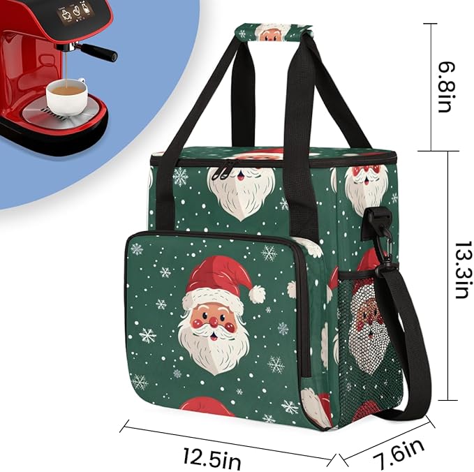 Bright Santa Claus Coffee Maker Carrying Bag Portable Travel Storage Tote Bag Compatible with K-Mini or K-Mini Plus Single Serve Coffee Brewer Carrying Case with Multiple Pockets &amp Shoulder Stra