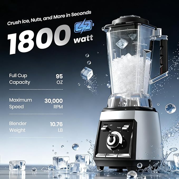 Blenders for kitchen 1800W Smoothie Blender Professional High Speed Countertop Blender with Stainless Steel Blades 68-oz. Pitcher Ice Crushing &amp Frozen Fruit BPA Free Silver