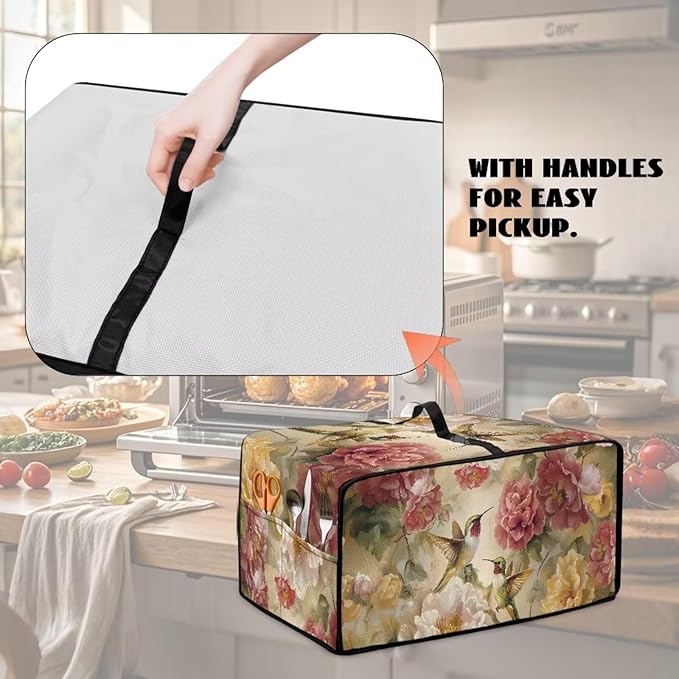 Vintage Hummingbird Toaster Oven Cover with Storage Pockets Multipurpose Microwave Air Fryer Kichen Appliances Protective Covers Essential for Everyday Home Kitchens