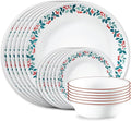 Corelle Vitrelle 18-Piece Christmas Service for 6 Dinnerware Set Triple Layer Glass and Chip Resistant Lightweight Round Holiday Plates and Bowls Set Winter Berries