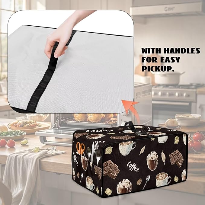 Coffee Spoon Dustproof Toaster Oven Cover Waterproof Air Fryer Compatible for Air Fryer/French Door 360 Air Fryer Toaster Oven Combo With Organizing Side Pockets