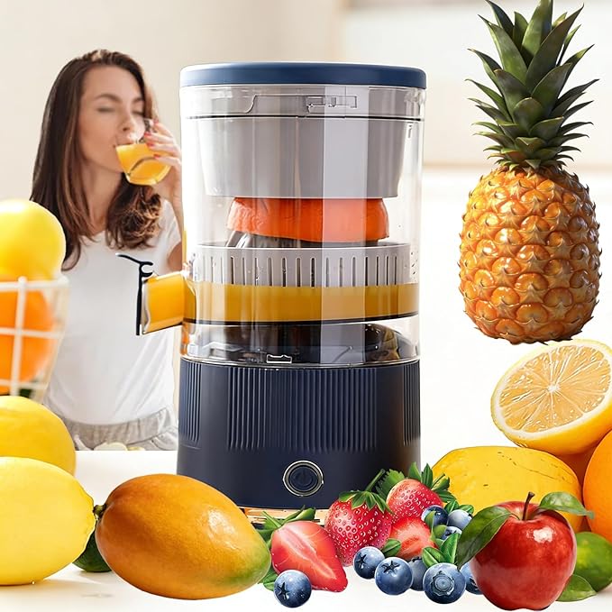 Portable Juicer Blender Electric Fruit Juicer with 4.3in Wide Mouth 90% High Juice Yield Electric Fruit Juicers600ml Rechargeable for Travel &amp Office(Blue)