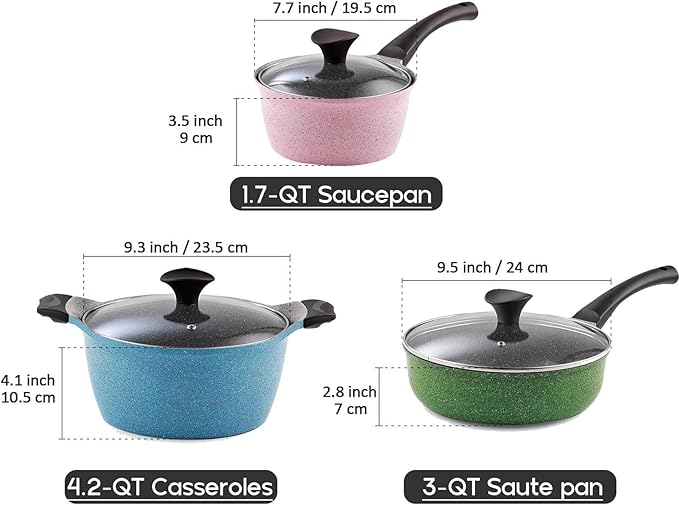 Cook N Home 6-Piece Nonstick Ceramic Coating Cookware Set Multicolor