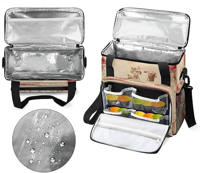 Vintage Flower Bike Coffee Maker Carrying Bag Compatible with K-Mini or K-Mini Plus Portable Single Cup Coffee Maker Case with Pockets for K Cup Pods