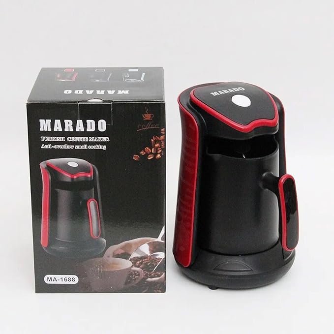 MARADO Turkish Arabic Greek Coffee Pot Maker Electric Machine 110v US PLUG 100% BPA-free 1-4 Cups Brewing Capacity with Cook Sense Technology Anti - Overflow cooking (Red) NORMAL MA-1688