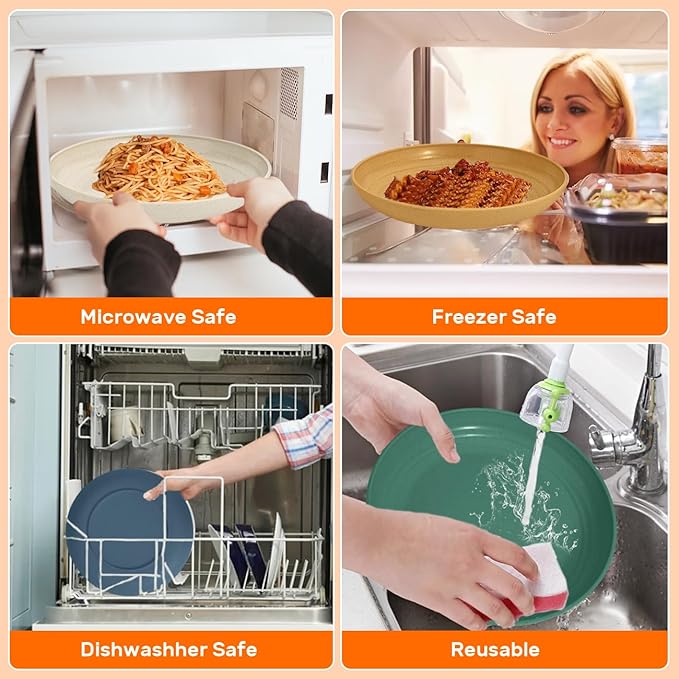 LAERJIN 56 Piece Wheat Straw Dinnerware SetsUnbreakable Reusable Dinnerware SetDishwasher &amp Microwave Safe Plates and Bowls Sets for Apartment Essentials Outdoor Camping Colourful