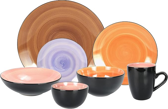 Stoneware Sonoma 56pc Dinnerware Set Black + Speckled Spin Wash Mixed Colors of Mocha Spice Cobalt and Rose
