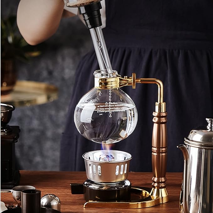 Syphon Coffee Maker Set Manual Vacuum Coffee Siphon Brewer Tabletop Glass Siphon Pot Stainless Steel Bracket for Coffee Tea 350ml/500ml (350ml)