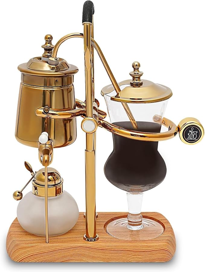 Belgium Luxury Royal Family Siphon Siphon Coffee Maker Coffee Maker Coffee Siphon Brewer Glass &amp 304 Stainless Steel &amp Log Base Gold