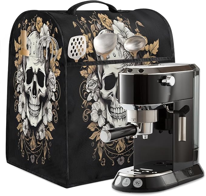 cfpolar Kitchen Aid Mixer Cover Compatible with 6-8 Quarts Vintage Flower Skull Stand Mixer Cover Kitchen Aid Mixers Accessories Appliance Organizer Bag Dust Covers with Zipper Pocket