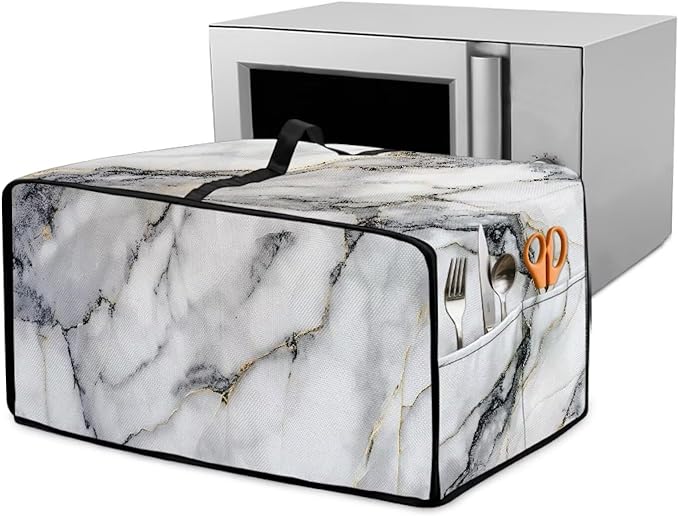 Doojoayie Marble Print Toaster Oven Cover 4 Slice Bread Machine Cover Universal Fit Small Appliance Dust Protector Simple Style Kitchen Decoration