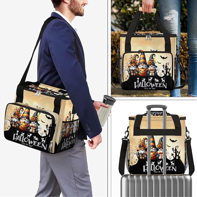 Halloween Goblin Pumpkin Gifts Coffee Maker Carring Bag Travel Carrying Storage Tote Bag Compatible with Keurig K-Mini or K-Mini Plus Portable Single Serve Coffee Brewer Case with Pockets