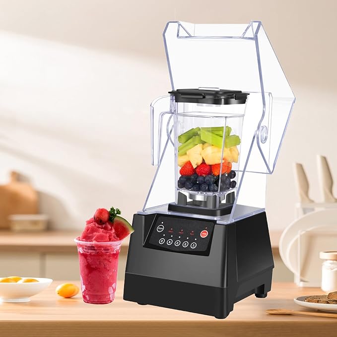 Professional Blender 2000ml Smoothie Machine with Shield Quiet Sound Enclosure Self-Cleaning 6 Blades for Kitchen Fruits Shakes Smoothies