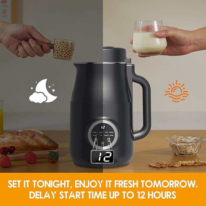 40oz Nut Milk Maker Machine 10 in 1 Automatic Soy Milk Maker for Homemade Almond Oat Soup Plant-Based Soybean Machine with Delay Start/Keep Warm/Boil Water/Self Cleaning/Quiet Blender Black
