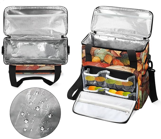 Falling Leaves Coffee Maker Travel Bag for Keurig K-Mini/K-Mini Plus Insulated Waterproof Tote with Pockets for K-Cup Portable Single-Serve Brewer Case