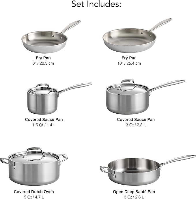 Tramontina Signature Tri-Ply Clad Stainless Steel 9-Piece Cookware Set with Lids Pots and Pans Kitchen Set Induction-Ready Dishwasher-Safe NSF-Certified