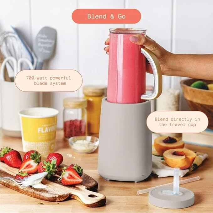 Personal Blender 12-Piece Set 240W Power BPA-Free Dishwasher Safe with Travel Cup and Grinding Blade (Porcini Taupe)