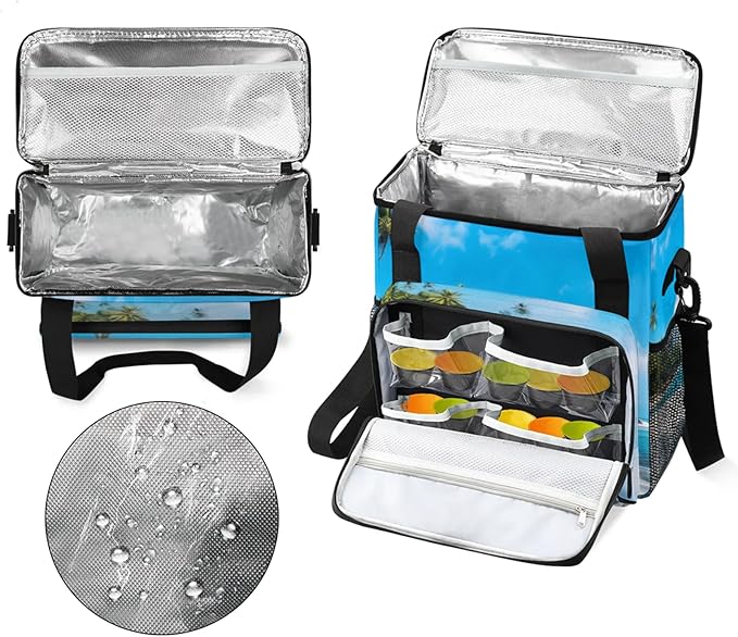 Summer Time Landscape Coffee Maker Travel Bag for Keurig K-Mini/K-Mini Plus Insulated Waterproof Tote with Pockets for K-Cup Portable Single-Serve Brewer Case