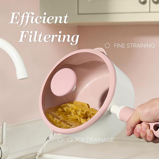 CAROTE Ceramic Cookware Set Nonstick 15pcs Pots and Pans Set Non stick Non Toxic CookwareDishwasherRV/Camping Cookware Set Pan and Pot with Kitchen Utensils Pink