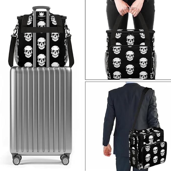 Skull Pattern Travel Coffee Maker Carrying Bag Large Organizer Storage Tote Bag Insulated Reusable Cooler Grocery Bags