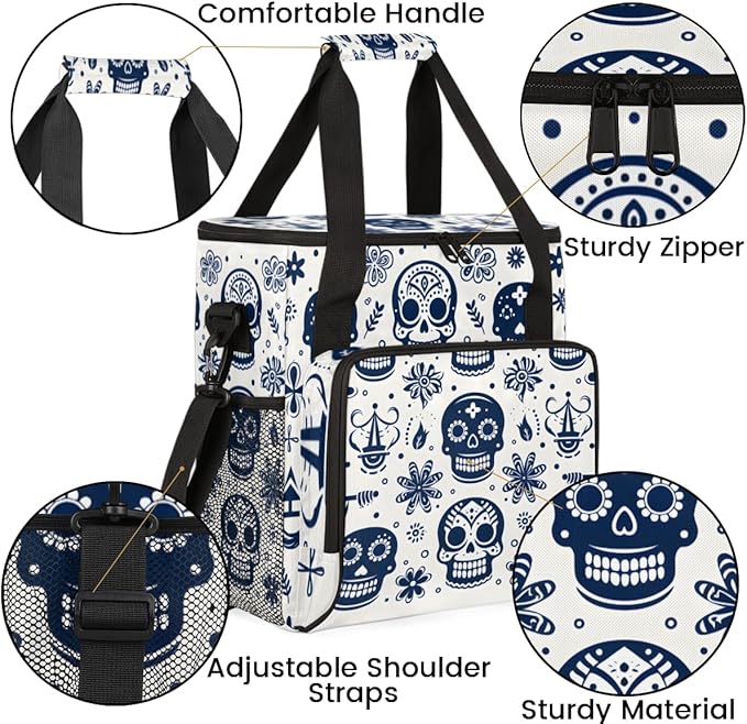 Skull Mandala Coffee Maker Carrying Bag Portable Travel Storage Tote Bag Compatible with K-Mini or K-Mini Plus Single Serve Coffee Brewer Carrying Case with Multiple Pockets &amp Shoulder Strap