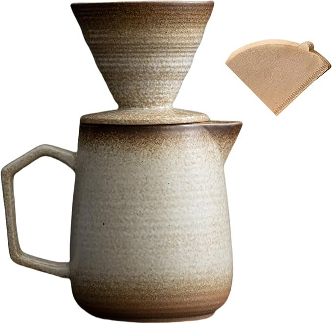 Pour Over Coffee MakerCeramic Coffee Maker With 100 pcs Paper Filter16oz/480ml Pour Over Coffee Dripper (Off White)