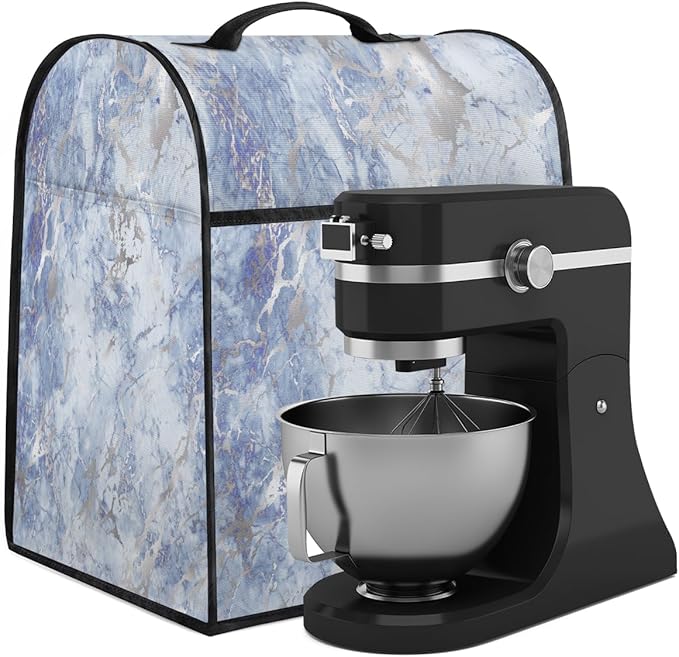 cfpolar Kitchen Aid Mixer Cover Compatible with 6-8 Quarts Blue Silver Marble Stand Mixer Cover Kitchen Aid Mixers Accessories Appliance Organizer Bag Dust Covers with Zipper Pocket