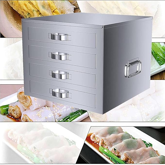 Roll Steamer Rice Noodle Rolls Machine 53x53x43cm Stainless Steel Chinese Changfen Steamer 4-Layer Cantonese Household Cuisine CookwareN