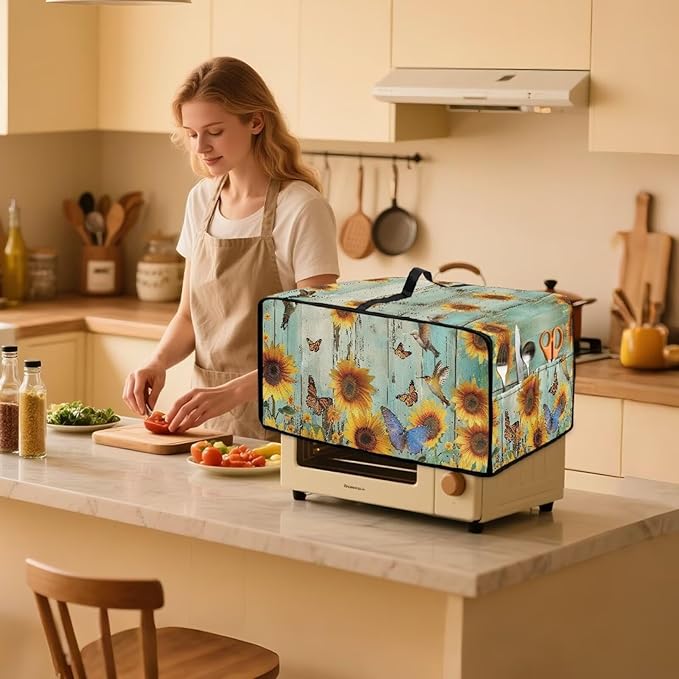 Doojoayie Small Appliance Covers Butterfly &amp Floral Toaster Oven Cover 6 Slice Kitchen Accessory Dust Protector 19.7x16x 10 Compatible with Toaster Machine