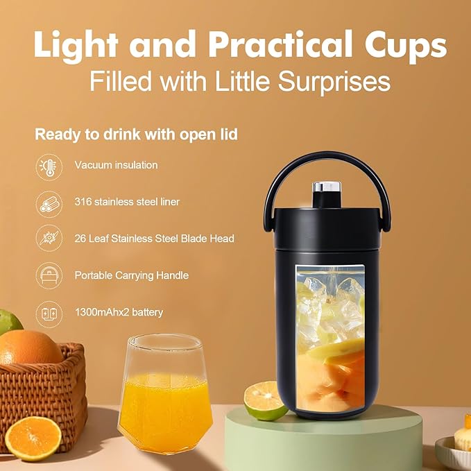 Portable Blender for Smoothies Travel Blender Cordless with Insulated Cup