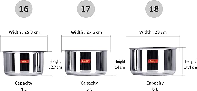 Sumeet Stainless Steel Tope Set 4 5 6 L 3 Piece (Steel)