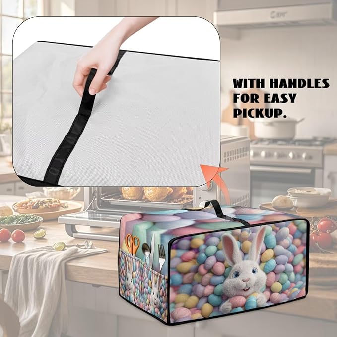 Toaster Oven Dust Cover Bunny Easter Egg Printed Bread Maker Cover Machine Washable Covers with Side Pockets Kitchen Small Appliance Protector Easter Decor M
