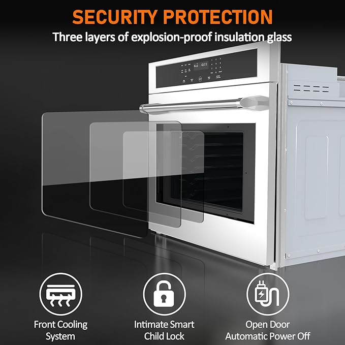 30 Inch Electric Wall Oven 4.8 Cu.ft Built-in Single Convection Oven with Self-Cleaning Broil Bake Safety Lock LED Touch Control for Kitchen Cabinet