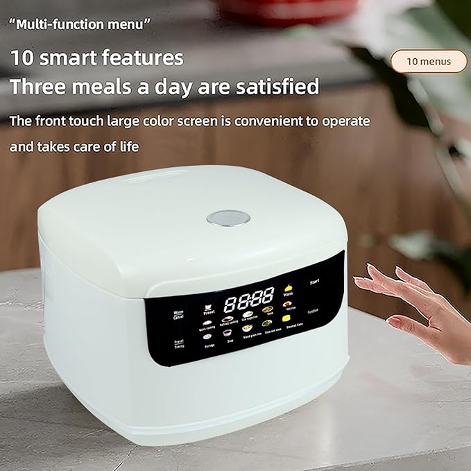 Portable Mini Stainless Steel Low Carb Rice Cooker2L6 Cups Cooked/3 Cups Uncooked400W Non-Stick Rice Maker 24 hours Timer Delay10 Functions Fast CookerAuto Keep WarmWhite