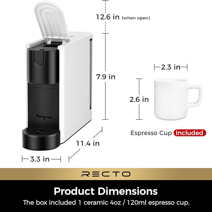 CHULUX RectoCafé Espresso Machine for Nespresso Original Capsule Pod 20 Bar Professional Italian Pump Coffee Machine Extra Mini Espresso Maker for Home &amp Office White