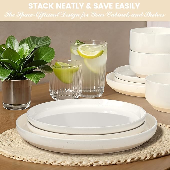 Plates and Bowls Sets Dinnerware Sets for 4 12 Pieces Scratch Resistant Dishware Dishes Set Ceramic Kitchen Dinner Set Porcelain &amp Microwave and Dishwasher Safe Cream White