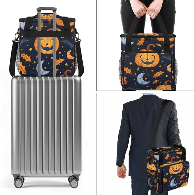 Halloween Pumpkin Coffee Maker Carrying Bag Glitter Pumpkin Travel Storage Bag Compatible with K-Mini or K-Mini Plus Single Serve Coffee Brewer Carrying Case with Multiple Pockets &amp Shoulder Str