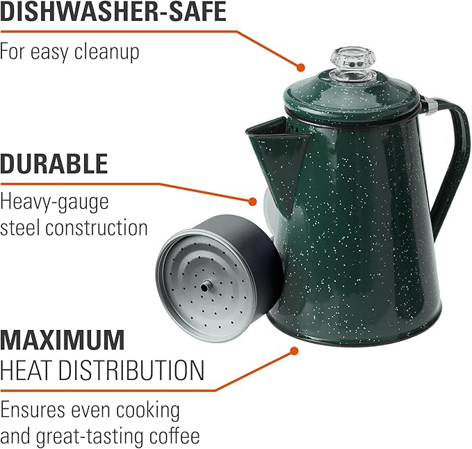 GSI Outdoors Percolator Coffee Pot | Enamelware Campfire Coffee Boiler Kettle for Outdoor Camping Cookware Cabin RV Kitchen Hunting &amp Backpacking