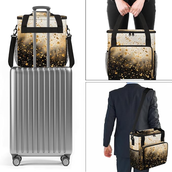 Glitter Coffee Maker Carrying Bag Gold Black Portable Travel Storage Tote Bag Compatible with K-Mini or K-Mini Plus Single Serve Coffee Brewer Carrying Case with Multiple Pockets &amp Shoulder Stra