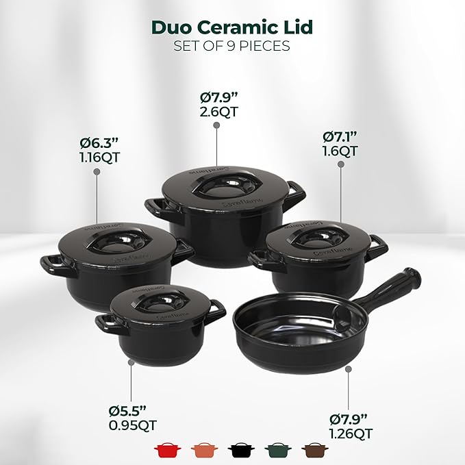 Pure Ceramic Healthy Non Toxic Cookware Set - Oven Safe Up to 1200F Microwave and Dishwasher Safe Longlasting and Lightweight - PFAS PTFE PFOA PFOS - Black