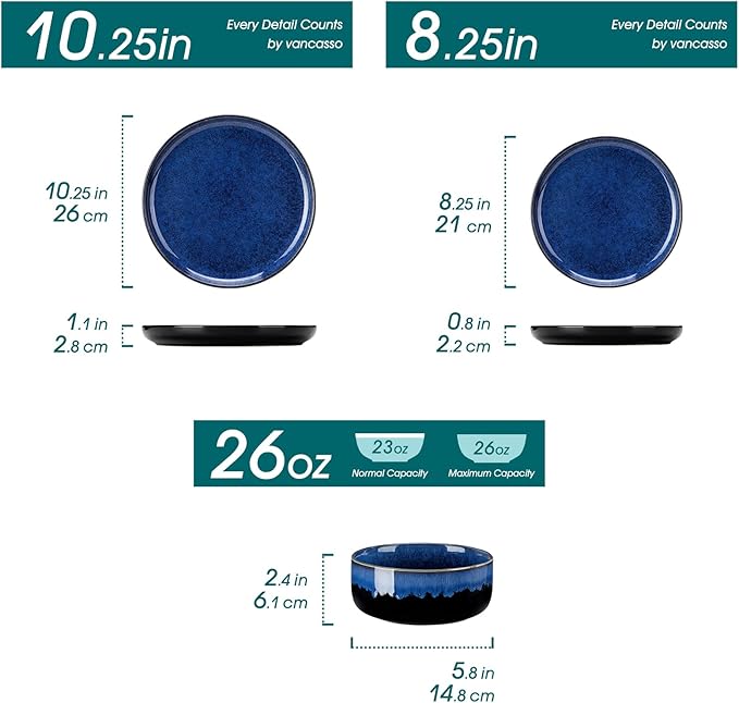 vancasso Starry 18 Pieces Dinnerware Sets for 6 Bundles Stern 6 Oz Dipping Bowl