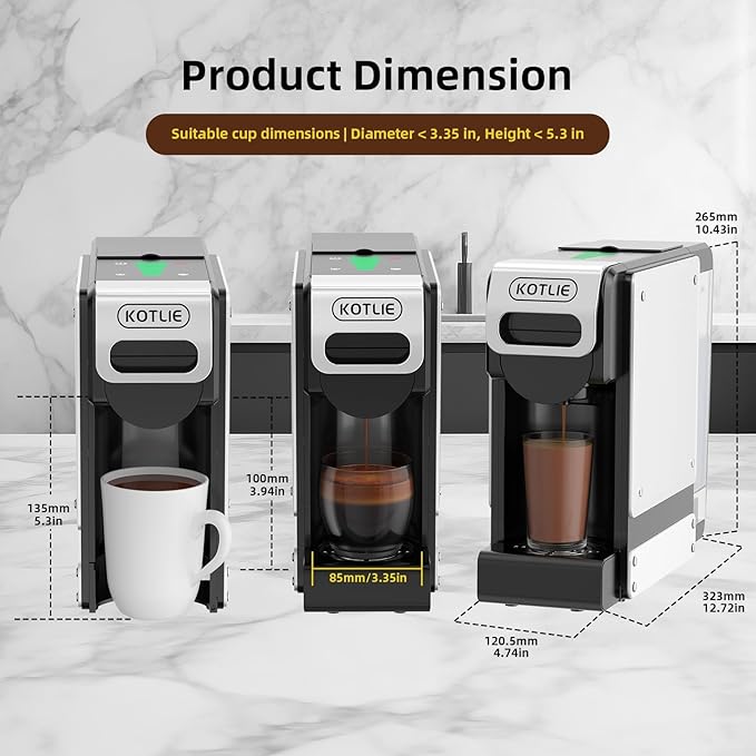 KOTLIE Update 4-in-1 Capsules &amp Grounds Single-Serve Coffee MakerCompatible with K*cup/Nes* Original/Dol*e Gusto/Grounds19 Bar (Black)