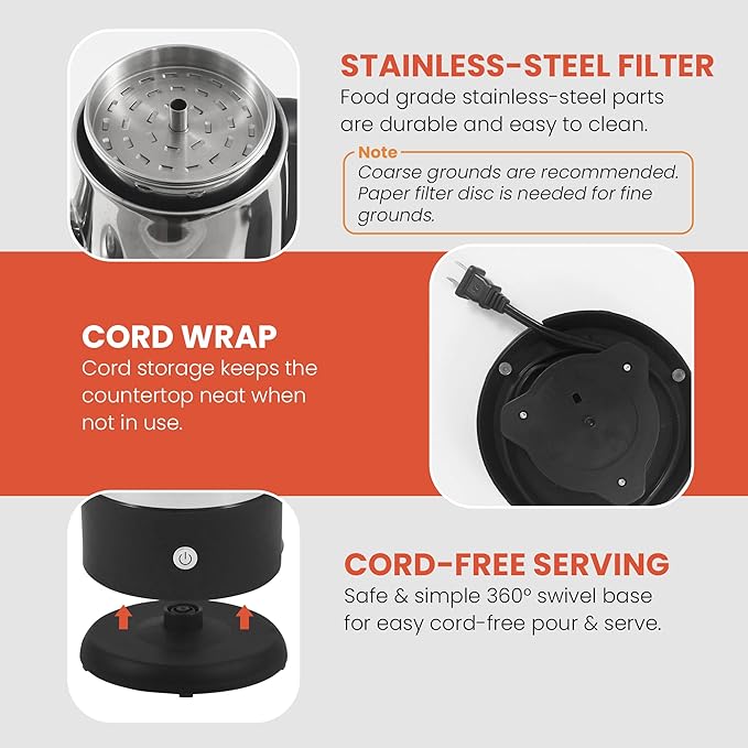 Elite Gourmet EC812 Electric 12-Cup Coffee Percolator with Keep WarmClear Brew Progress Knob Cool-Touch Handle Cord-less ServeStainless Steel(Pack of 4)