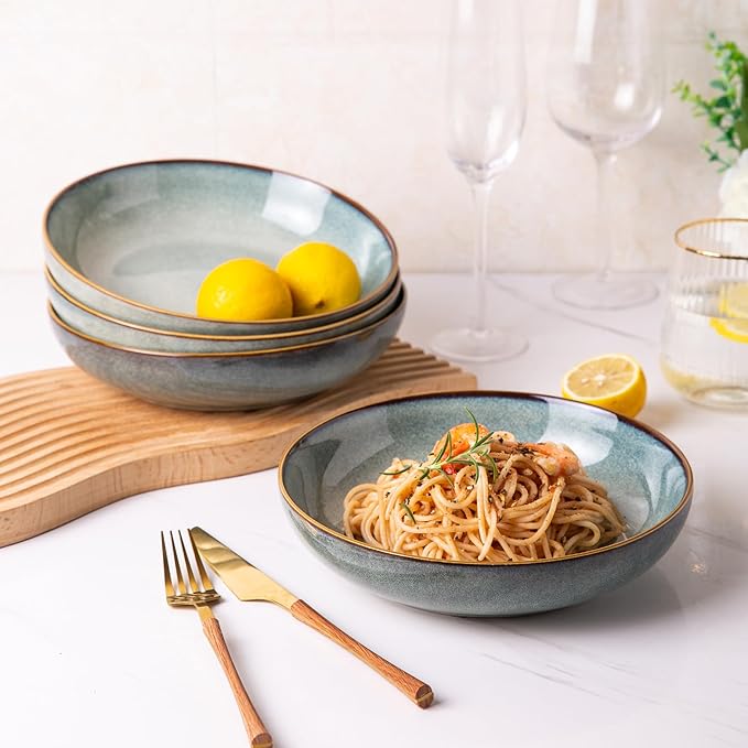 AmorArc Ceramic Dinnerware SetsHandmade Reactive Glaze Plates and Bowls SetsHighly Chip and Crack Resistant | Dishwasher &amp Microwave Safe Dishes Set Service for 4 (24pc)