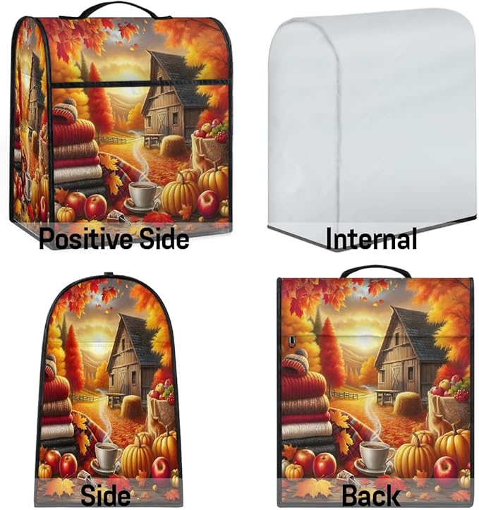 cfpolar Kitchen Aid Mixer Cover Compatible with 6-8 Quarts Fall Pumpkin Farm Coffee Stand Mixer Cover Kitchen Aid Mixers Accessories Appliance Organizer Bag Dust Covers with Zipper Pocket