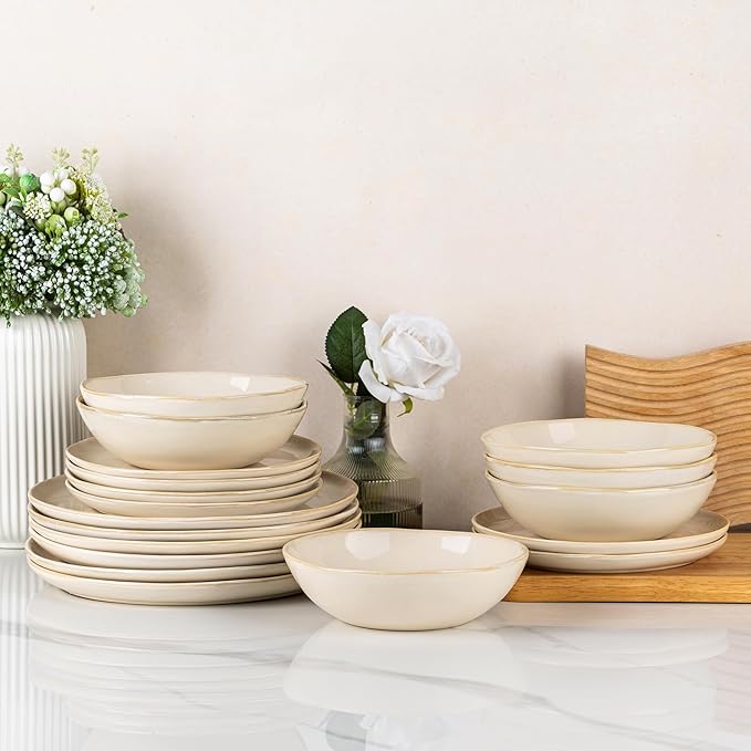 AmorArc Ceramic Dinnerware SetsHandmade Reactive Glaze Stoneware Plates and Bowls SetsHighly Scratch Resistant | Dishwasher &amp Microwave Safe Dishes SetService for 4 (12pc)