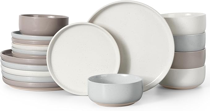 HaWare Stoneware Dinnerware Sets 18-Piece Plates and Bowls Set for 6 Dishes Set for Home Restaurant Speckled Multicolor