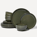 Santorini Mist Terracotta Reactive Glaze Plates and Bowls Sets Stoneware Dinnerware Sets Microwave and Dishwasher Safe Ceramic Dish Set Service for 4 Blackish Green