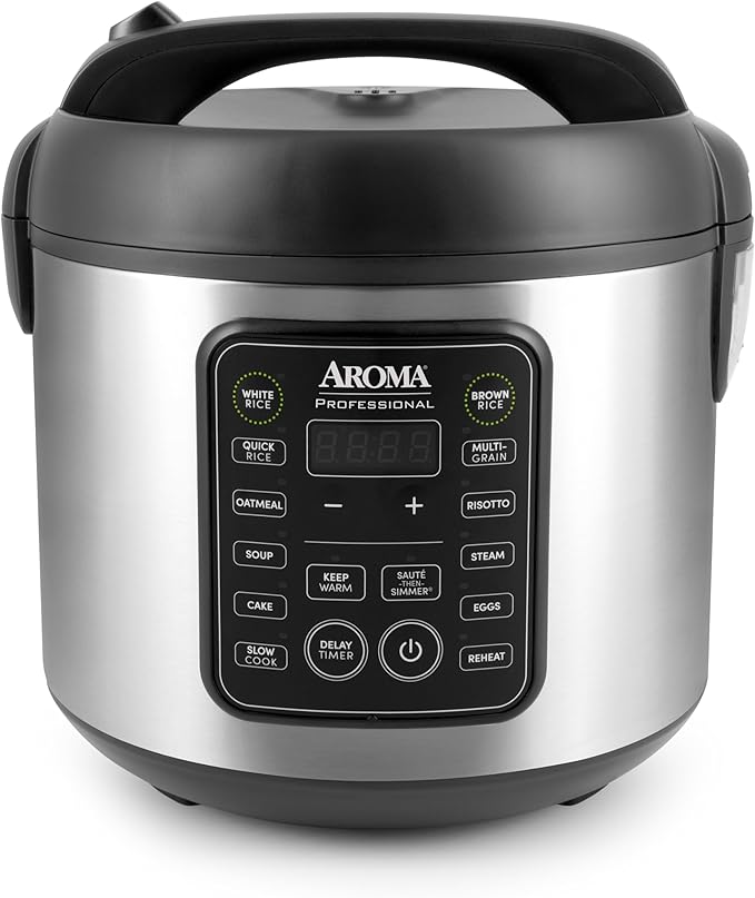 AROMA Professional Digital Rice Cooker 10-Cup (Uncooked) / 20-Cup (Cooked) Multicooker Slow Cooker Steamer Oatmeal Cooker Egg Cooker STS 5 Qt Black ARC-5200SB