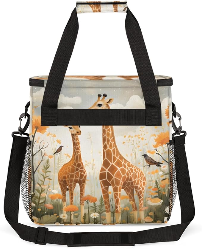 Forest Giraffe Coffee Maker Carrying Bag Flowers Giraffe Travel Storage Bag Compatible with K-Mini or K-Mini Plus Single Serve Coffee Brewer Carrying Case with Multiple Pockets &amp Shoulder Strap